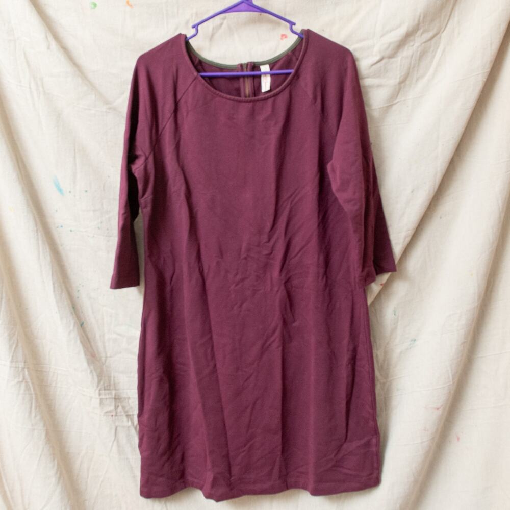 Love Hanna by Hanna Andersson Sz L Solid Maroon 3/4 Sleeve Cotton Dress